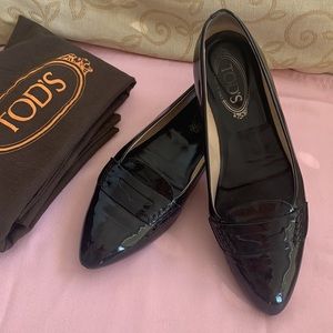 Tod's Patent Leather Flats, Black, size 39.5, .75” heel